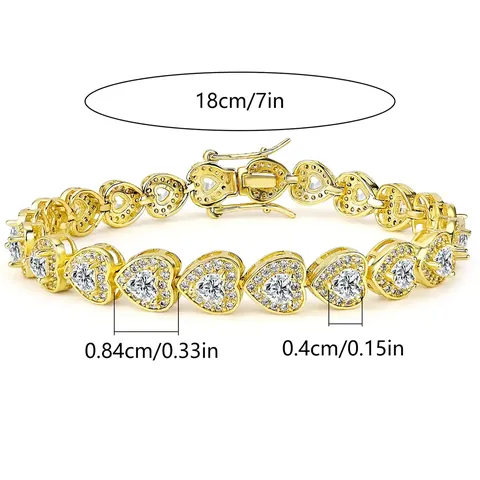 Europe and the United States Heart with Zirconia Single Row Hip-hop Tennis Bracelet - view 3