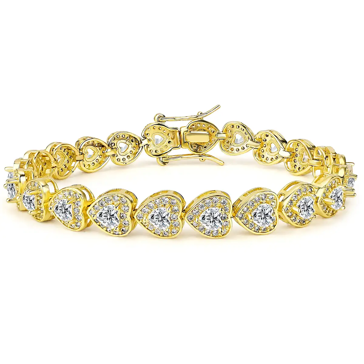 Europe and the United States Heart with Zirconia Single Row Hip-hop Tennis Bracelet made by BlueOne Jewelry