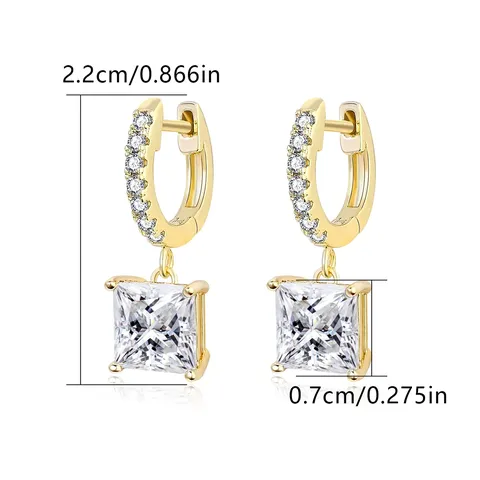 Europe and the United States Copper-plated Real Gold Inlaid 3A Square Drop Earrings - view 3