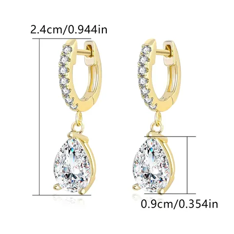 Europe and the United States Copper-plated Real Gold Inlaid 3A Teardrop Drop Earrings - view 3