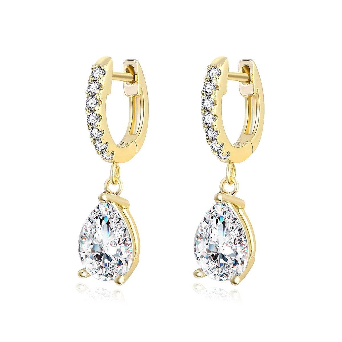 Europe and the United States Copper-plated Real Gold Inlaid 3A Teardrop Drop Earrings made by BlueOne Jewelry