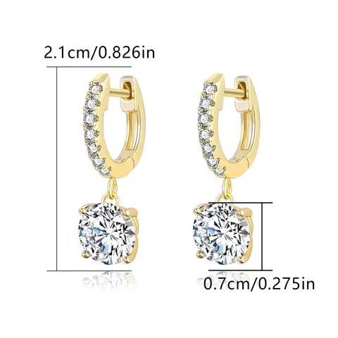 Cubic Zirconia Europe and the United States Copper Plating Real Gold Inlaid 3A Drop Earrings - view 3
