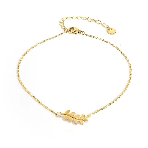 Europe and the United States Jewelry Fashion Gold Lucky Leaves Anklet - Plated Brass jewelry made by BlueOne Jewelry