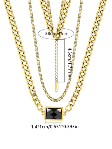 Europe and the United States Senior Retro Light Luxury Simple Rectangular Necklace - view 3
