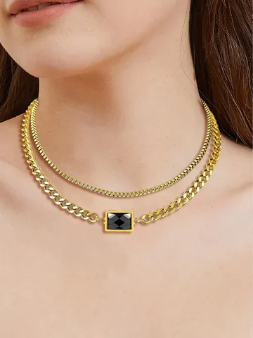 Europe and the United States Senior Retro Light Luxury Simple Rectangular Necklace - view 2