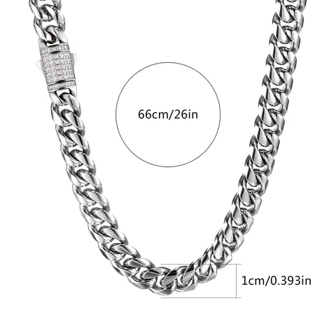 Europe and the United States Zirconium Stone Spring Buckle Titanium Steel Cuban Link Necklace - view 3