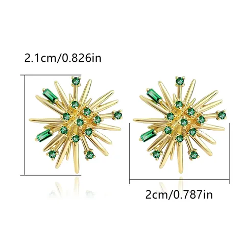 Europe and the United States Exaggerated Flower Earrings Fireworks Shape Emerald - view 3