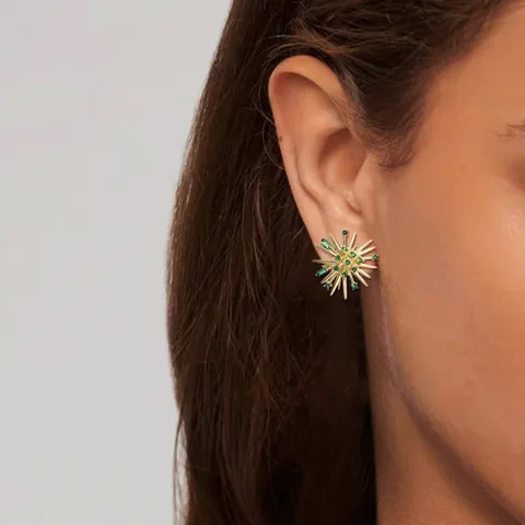 Europe and the United States Exaggerated Flower Earrings Fireworks Shape Emerald - view 2