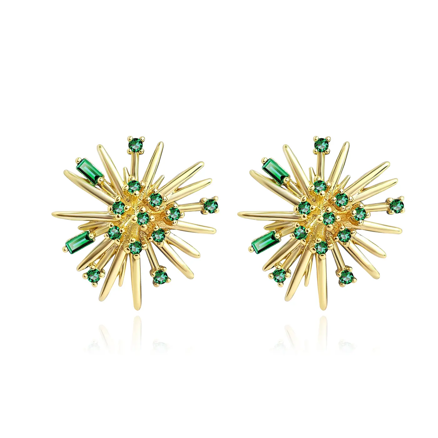 Europe and the United States Exaggerated Flower Earrings Fireworks Shape Emerald made by BlueOne Jewelry