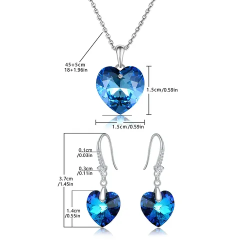 Jewelry Ocean Heart Set of Faux Crystal Earrings Necklace for Women - view 3