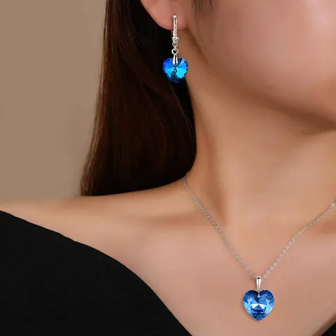 Jewelry Ocean Heart Set of Faux Crystal Earrings Necklace for Women - view 2