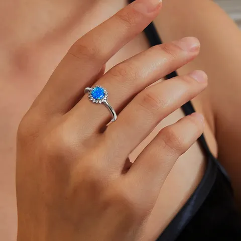 Europe and the United States Fashion Blue Opal Ring Personalized Charm - view 2