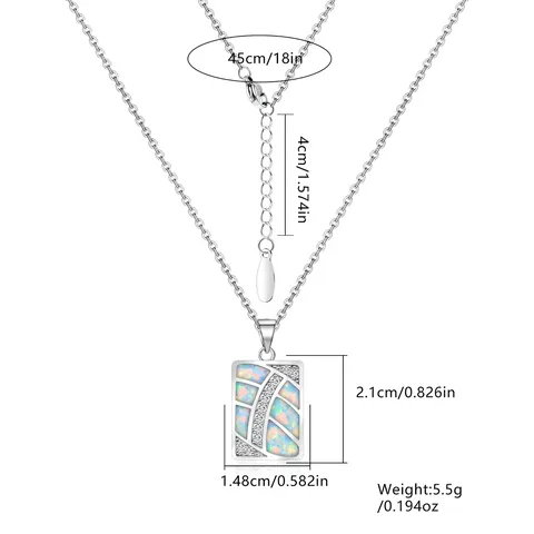 Europe and the United States Fashion Opal Men Rectangular Pendant Jewelry Pendant Necklace - view 3