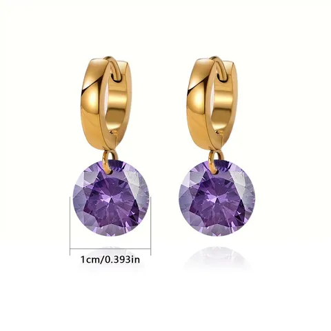Europe and the United States Fashion Round Zirconia Earrings Stainless Steel - view 3