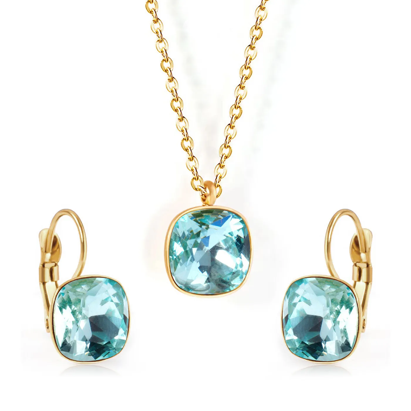 Europe and the United States Fashion Simple Temperament Square Zirconia Necklace Jewelry Set - Style 3242 made by BlueOne Jewelry