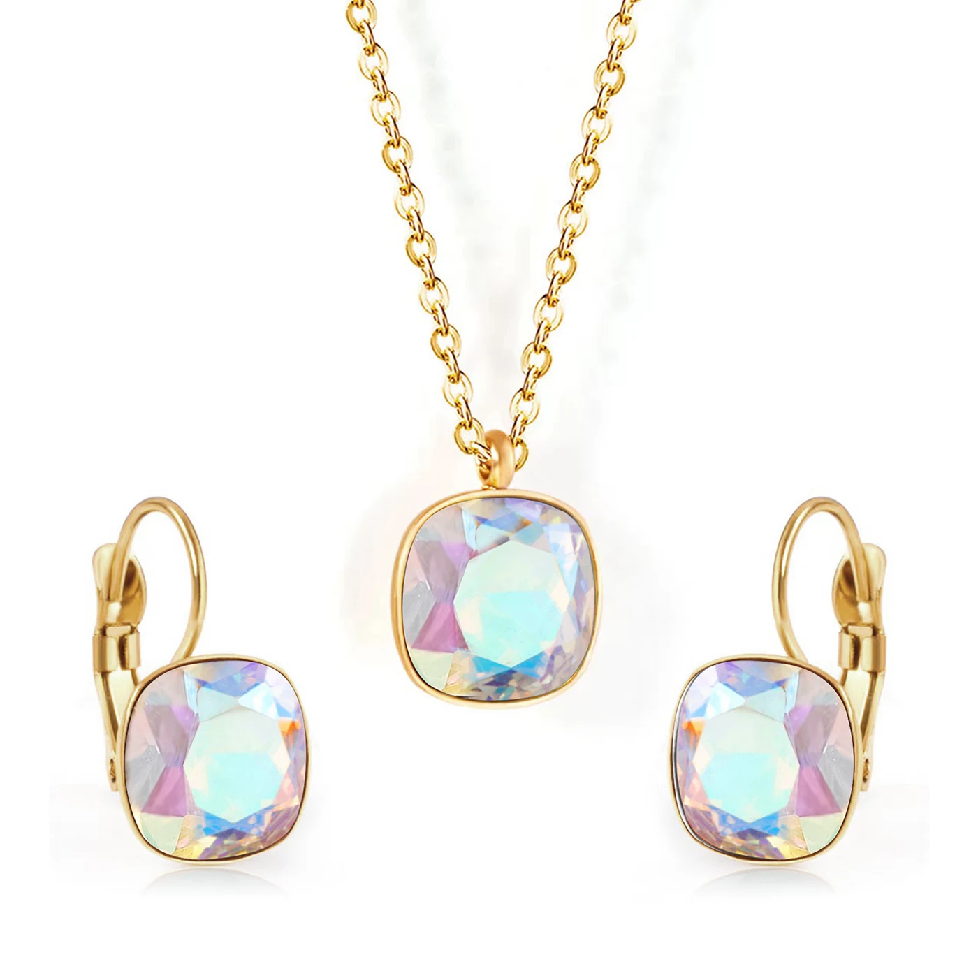 Europe and the United States Fashion Simple Temperament Square Zirconia Necklace Jewelry Set - Style 3294 made by BlueOne Jewelry