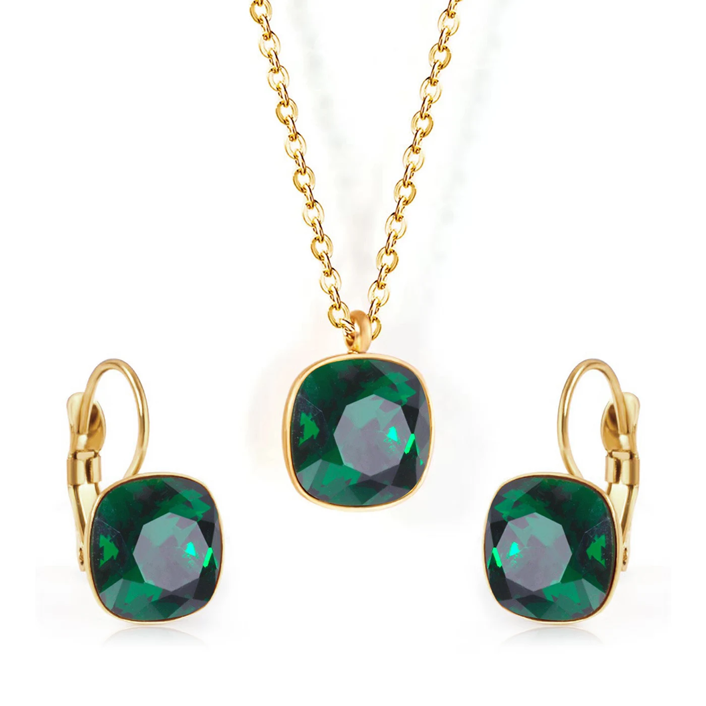 Cubic Zirconia Europe and the United States Fashion Simple Temperament Square Zirconia Necklace Jewelry Set made by BlueOne Jewelry