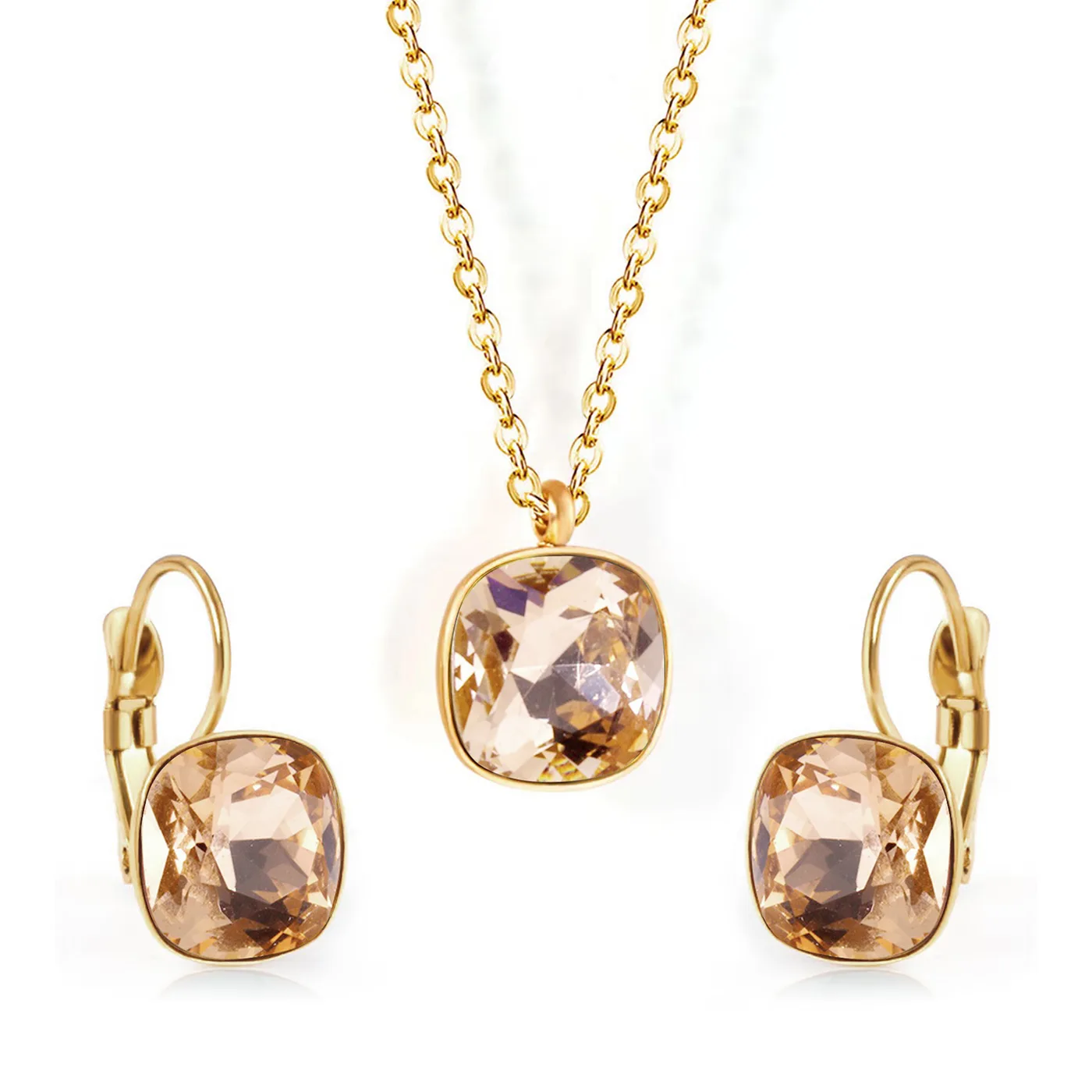 Europe and the United States Fashion Simple Temperament Square Zirconia Necklace Jewelry Set - Style 3258 made by BlueOne Jewelry