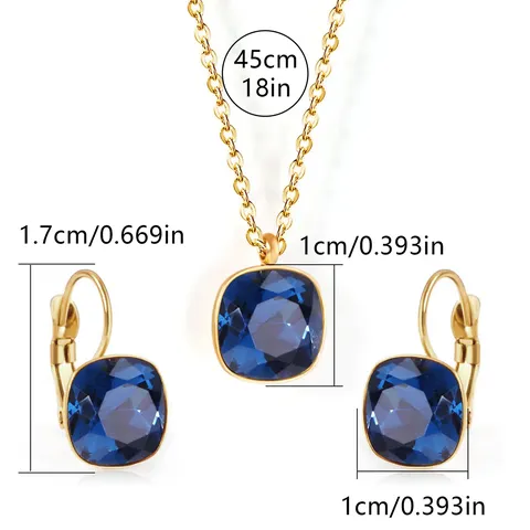 Stainless Steel Europe and the United States Fashion Simple Temperament Square Zirconia Necklace Jewelry Set - view 3