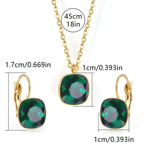Cubic Zirconia Europe and the United States Fashion Simple Temperament Square Zirconia Necklace Jewelry Set - view 3