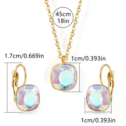 Europe and the United States Fashion Simple Temperament Square Zirconia Necklace Jewelry Set - Style 3294 - view 3
