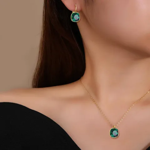 Cubic Zirconia Europe and the United States Fashion Simple Temperament Square Zirconia Necklace Jewelry Set - view 2