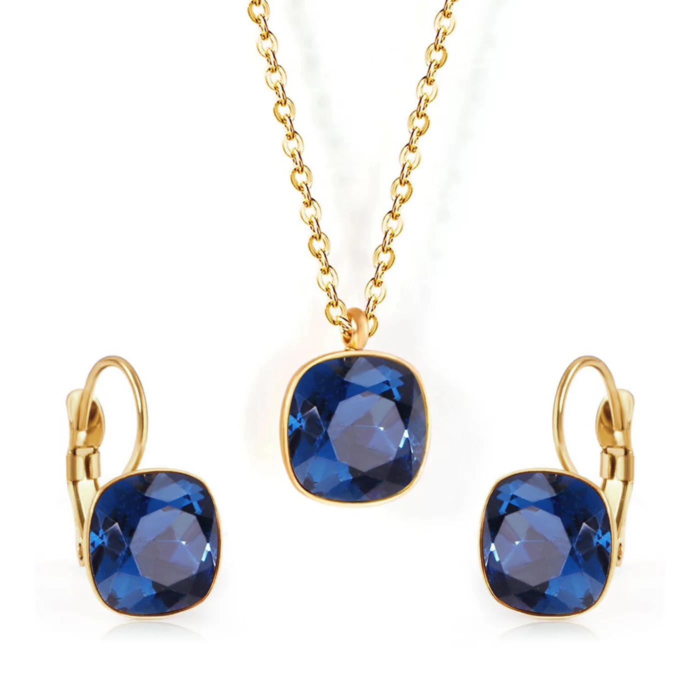 Stainless Steel Europe and the United States Fashion Simple Temperament Square Zirconia Necklace Jewelry Set made by BlueOne Jewelry