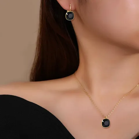 Europe and the United States Fashion Simple Temperament Square Zirconia Necklace Jewelry Set - Style 3296 - view 2