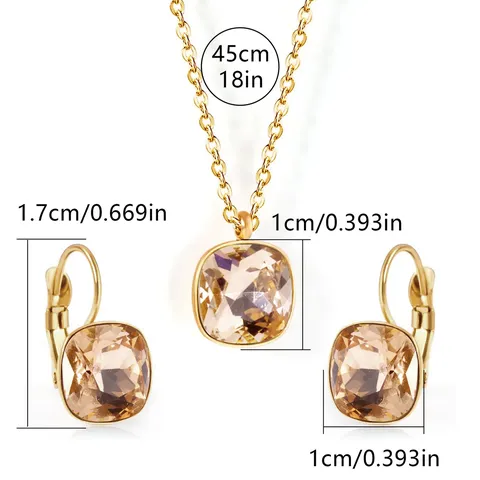 Europe and the United States Fashion Simple Temperament Square Zirconia Necklace Jewelry Set - Style 3258 - view 3