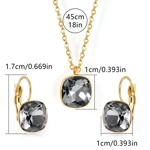 Europe and the United States Fashion Simple Temperament Square Zirconia Necklace Jewelry Set - Style 3257 - view 3