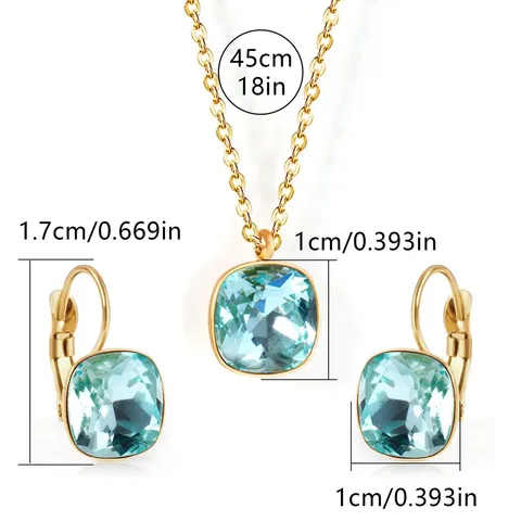 Europe and the United States Fashion Simple Temperament Square Zirconia Necklace Jewelry Set - Style 3242 - view 3