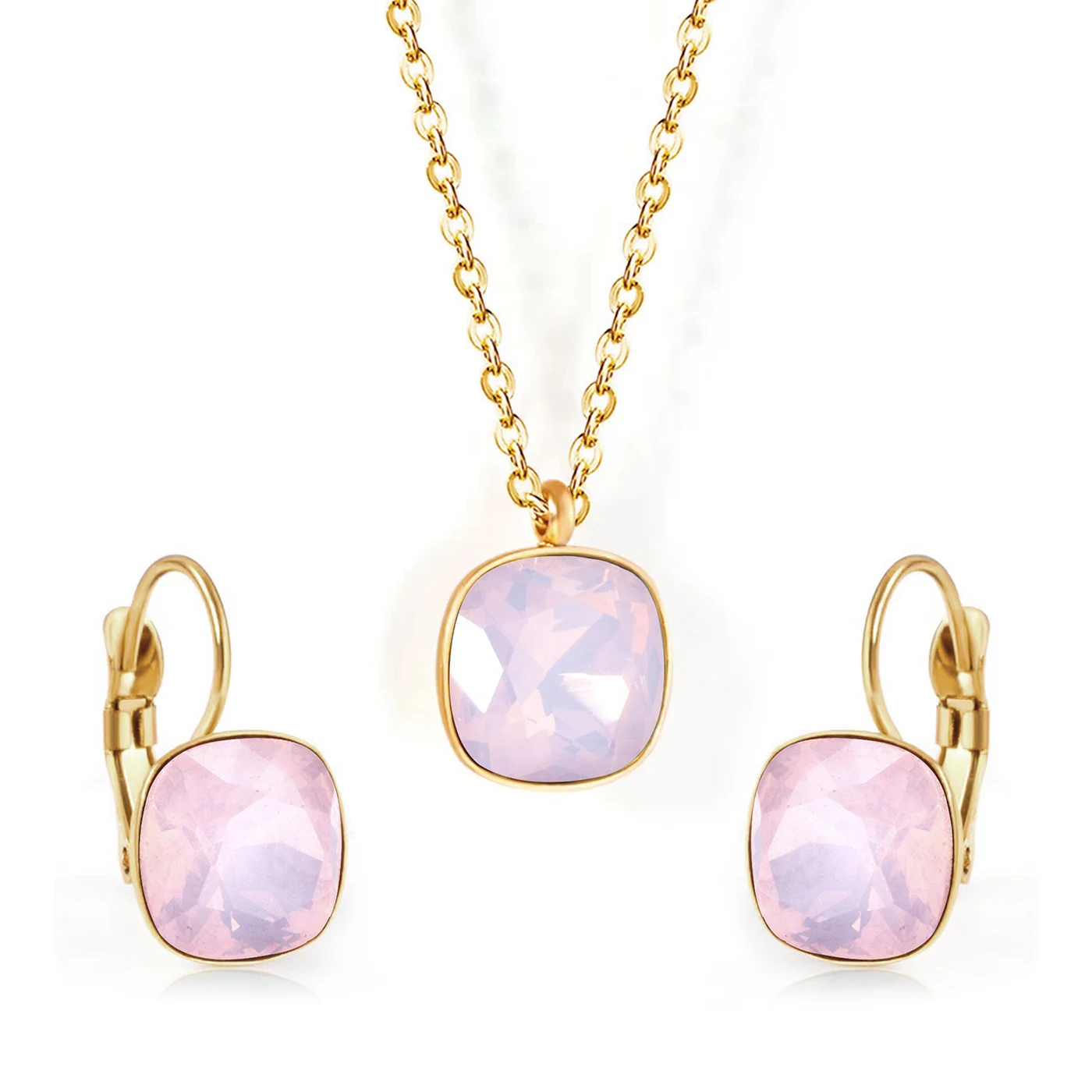 Europe and the United States Fashion Simple Temperament Square Zirconia Necklace Jewelry Set made by BlueOne Jewelry