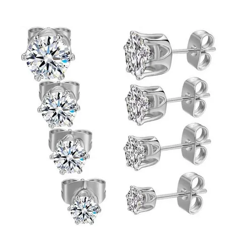 Europe and the United States Fashion Stainless Steel Six Claws Micro-set Earrings - Stainless Steel jewelry made by BlueOne Jewelry