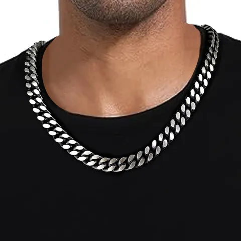 Europe and the United States Four Grinding Stainless Steel Frosted Black Cuban Link Necklace - view 2