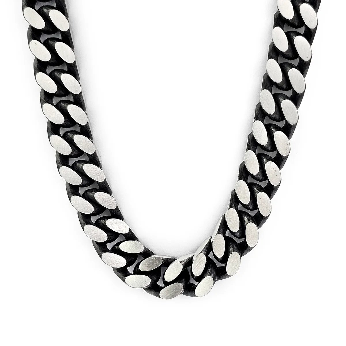Europe and the United States Four Grinding Stainless Steel Frosted Black Cuban Link Necklace made by BlueOne Jewelry