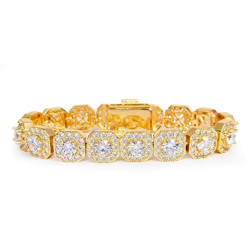 Europe and the United States Hip-hop Bracelet High-quality Micro-encrusted Zirconia Geometric - Plated Brass jewelry made by BlueOne Jewelry