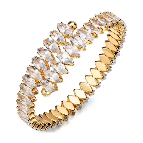 Europe and the United States Copper Bracelet Zircon Bracelet Simple Elastic - Brass jewelry made by BlueOne Jewelry