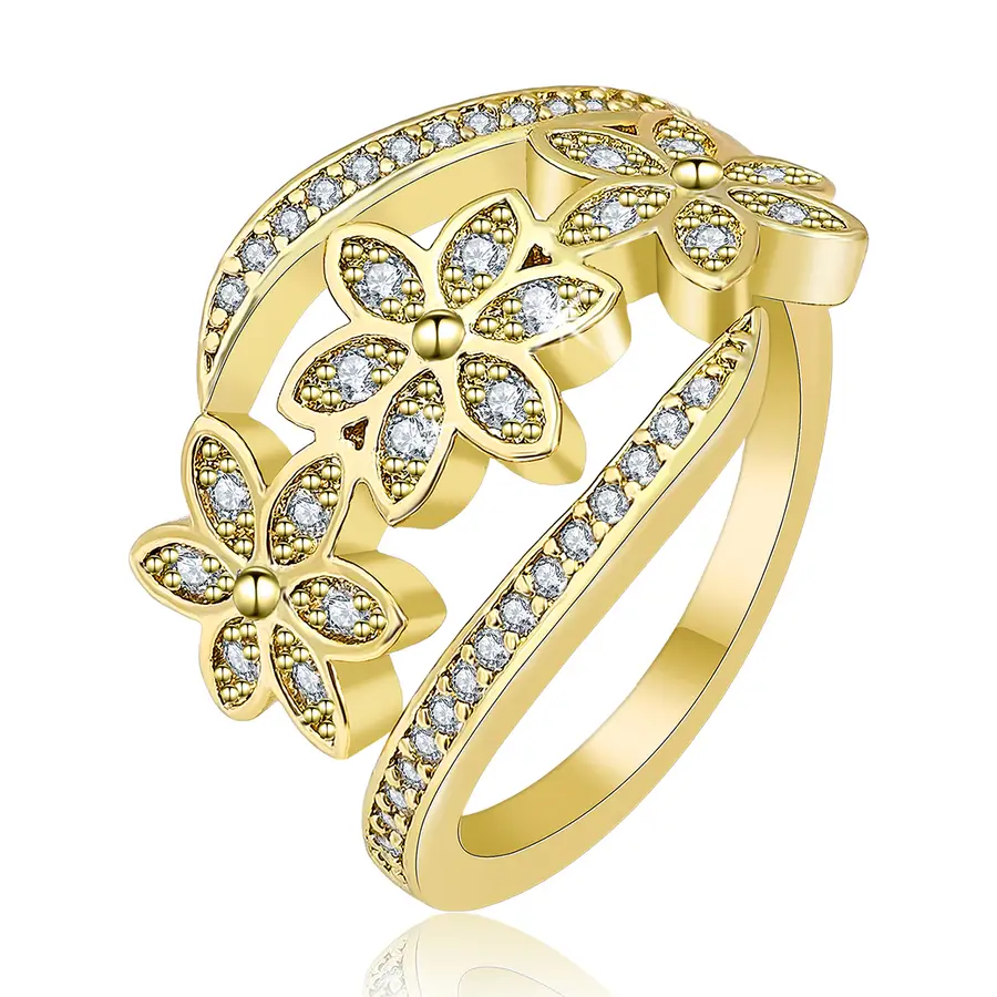 Europe and the United States Fresh Hexagonal Flower Ring Diamonds Fine made by BlueOne Jewelry