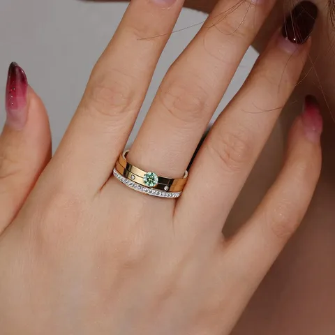 Cubic Zirconia Europe and the United States Light Luxury High-level Titanium Steel Ring Stacking Ring Set - view 3