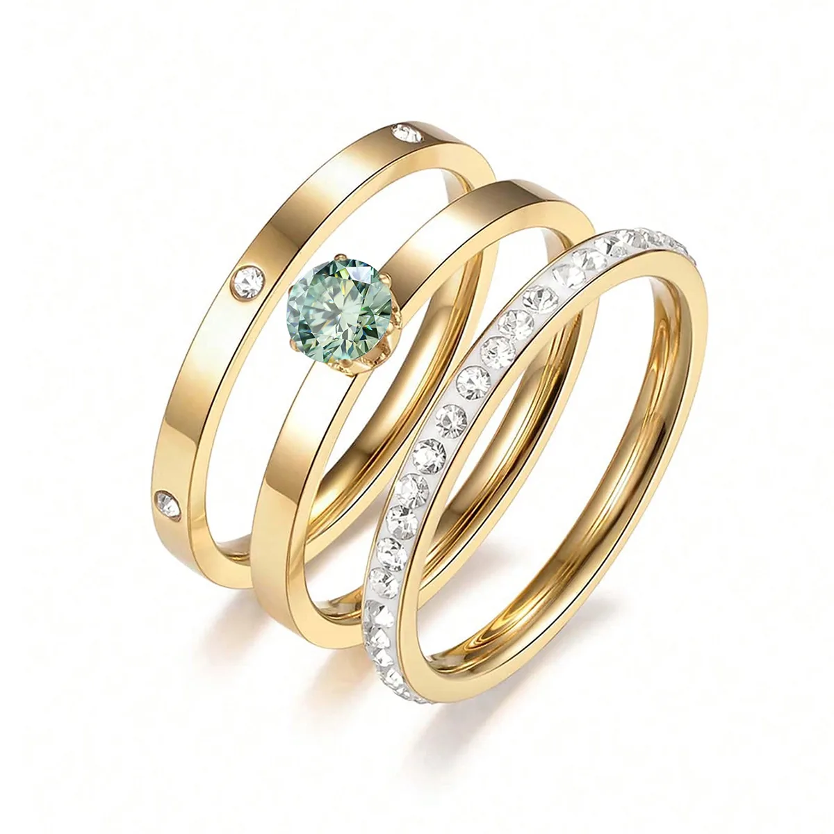 Cubic Zirconia Europe and the United States Light Luxury High-level Titanium Steel Ring Stacking Ring Set made by BlueOne Jewelry