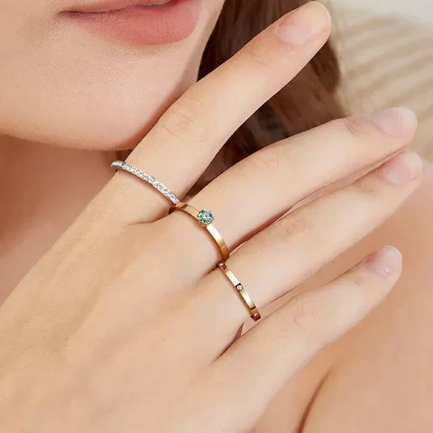Cubic Zirconia Europe and the United States Light Luxury High-level Titanium Steel Ring Stacking Ring Set - view 2