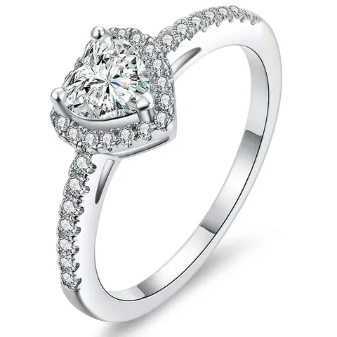 Europe and the United States Love Zircon Ring Elegant Sweet French - Plated Brass jewelry made by BlueOne Jewelry