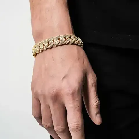 Europe and the United States Men Hip-hop Double Row Zirconia Cuban Link Bracelet - view 2