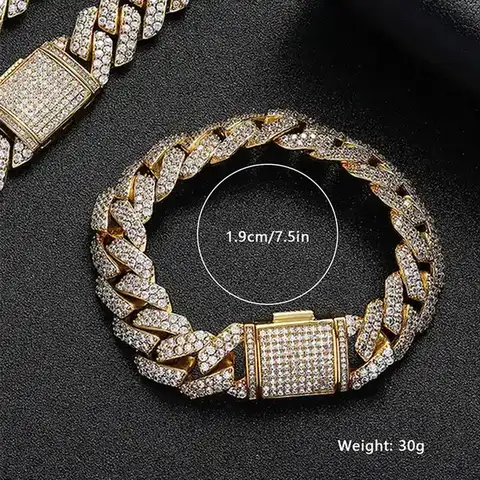 Europe and the United States Men Hip-hop Double Row Zirconia Cuban Link Bracelet - view 3