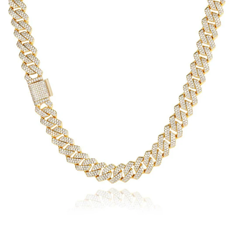 Europe and the United States Men Hip-hop Double Row Zirconia Cuban Link Necklace made by BlueOne Jewelry