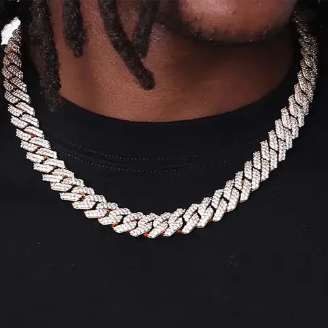 Europe and the United States Men Hip-hop Double Row Zirconia Cuban Link Necklace - view 2