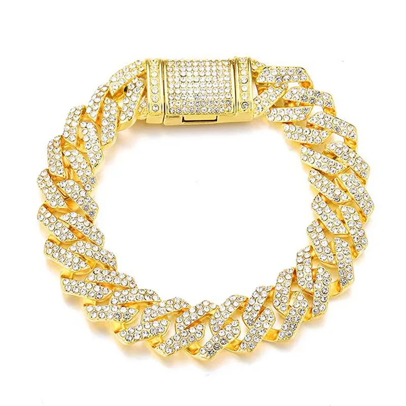 Europe and the United States Men Hip-hop Double Row Zirconia Cuban Link Bracelet made by BlueOne Jewelry