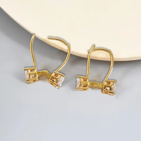 Double Head Zirconia Earrings Buckle Earrings Female 18K Gold - view 3