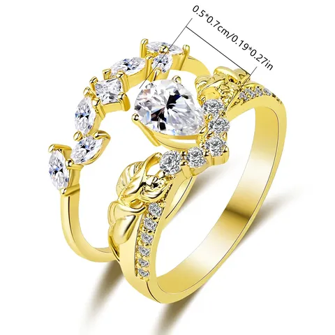 Europe and the United States Exquisite Double Ring Teardrop-shaped White Stone - view 3