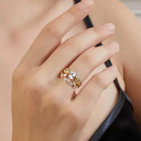 Europe and the United States Exquisite Double Ring Teardrop-shaped White Stone - view 2